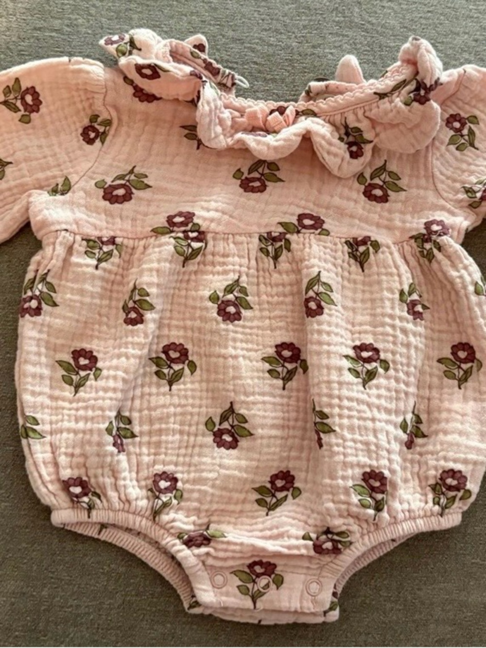 Baby Floral Pink Ruffled Organic Cotton Romper